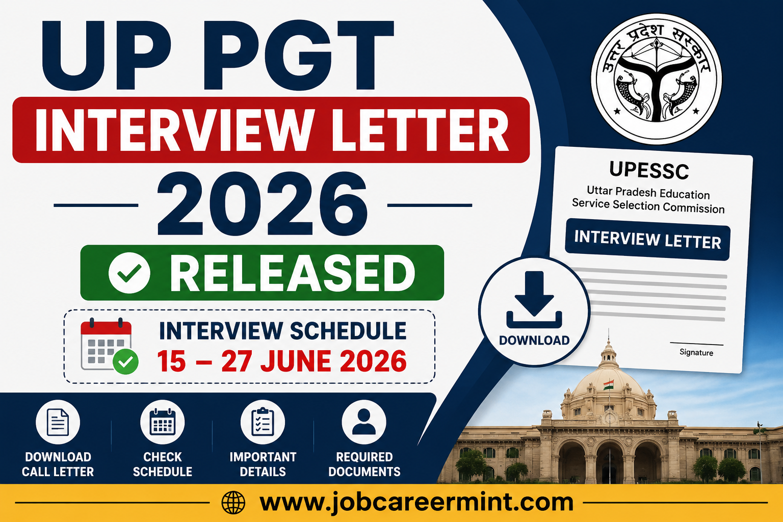 UP PGT Interview Letter 2026 released by UPESSC download call letter and interview schedule