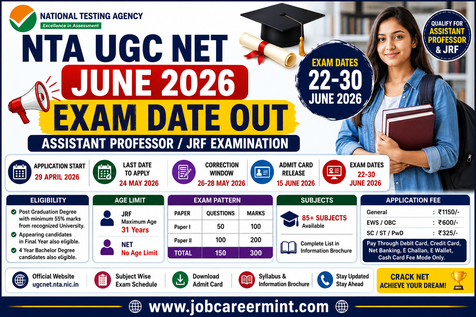 NTA UGC NET June 2026 Exam Date Released for Assistant Professor and JRF Examination
