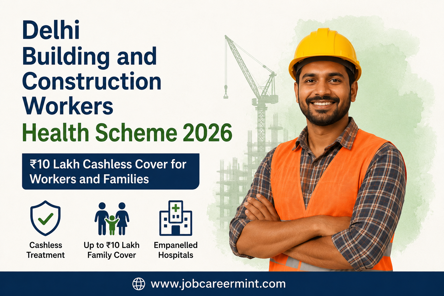 Delhi Building and Construction Workers Health Scheme 2026 offering cashless medical treatment and health coverage for registered construction workers and their eligible family members.