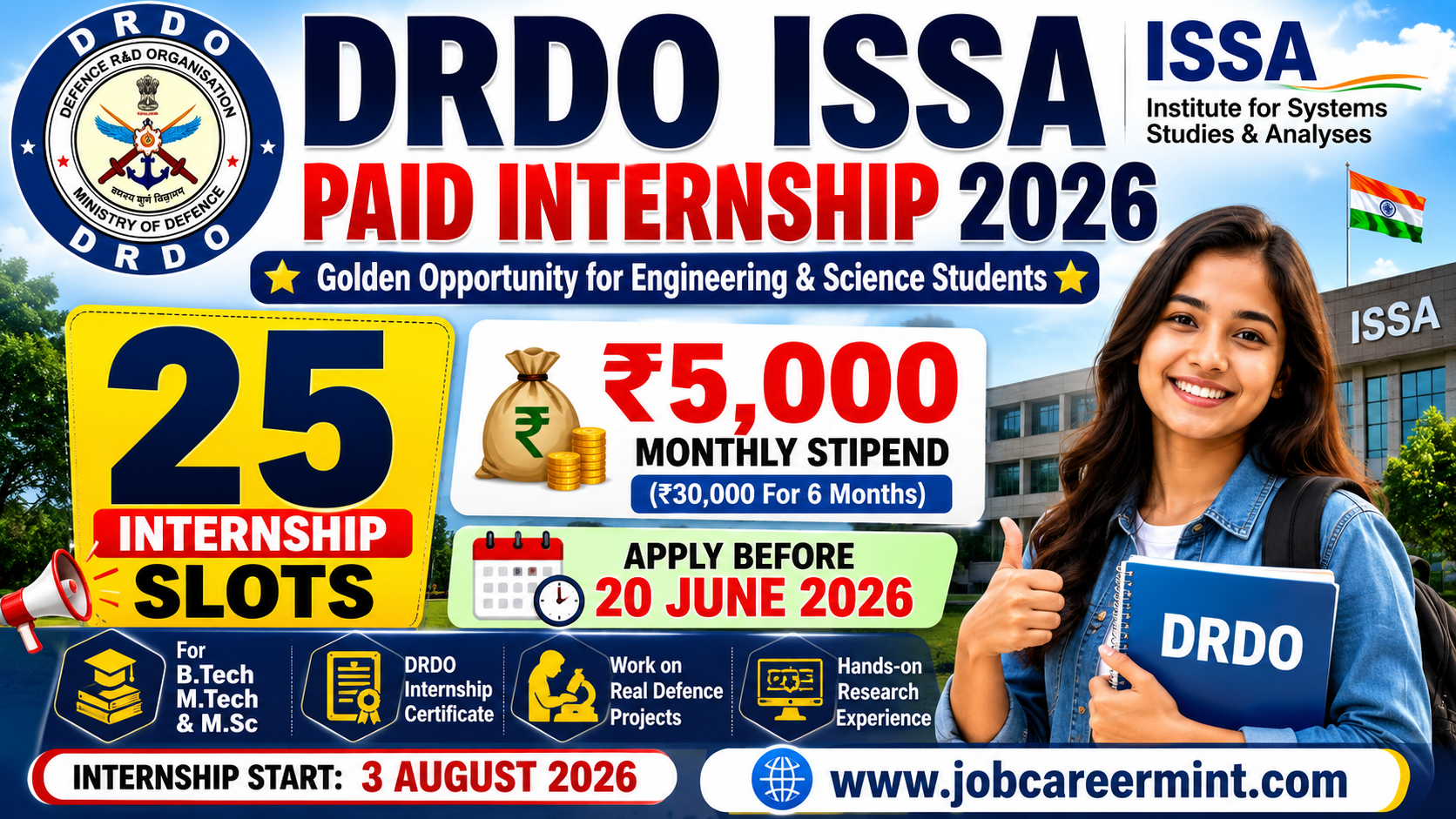 DRDO ISSA Paid Internship 2026 apply online for engineering mathematics statistics and IT students