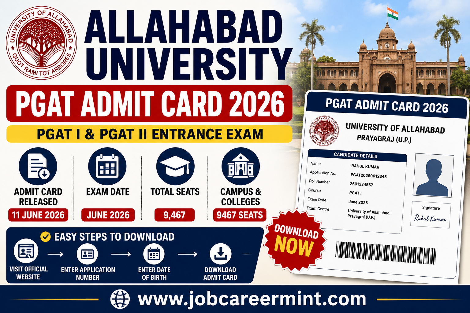 Allahabad University PGAT Admit Card 2026 download hall ticket for PGAT I and PGAT II entrance examination