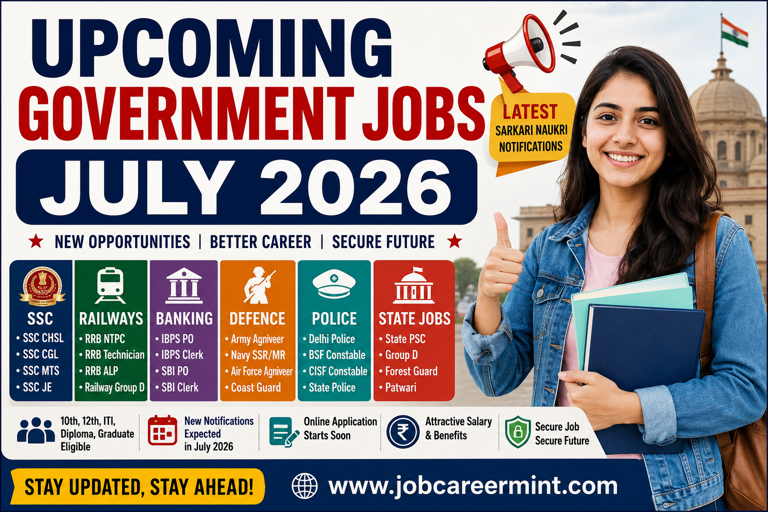 Upcoming Government Jobs July 2026 Latest Sarkari Naukri Notifications SSC Railway Banking Defence Police Jobs