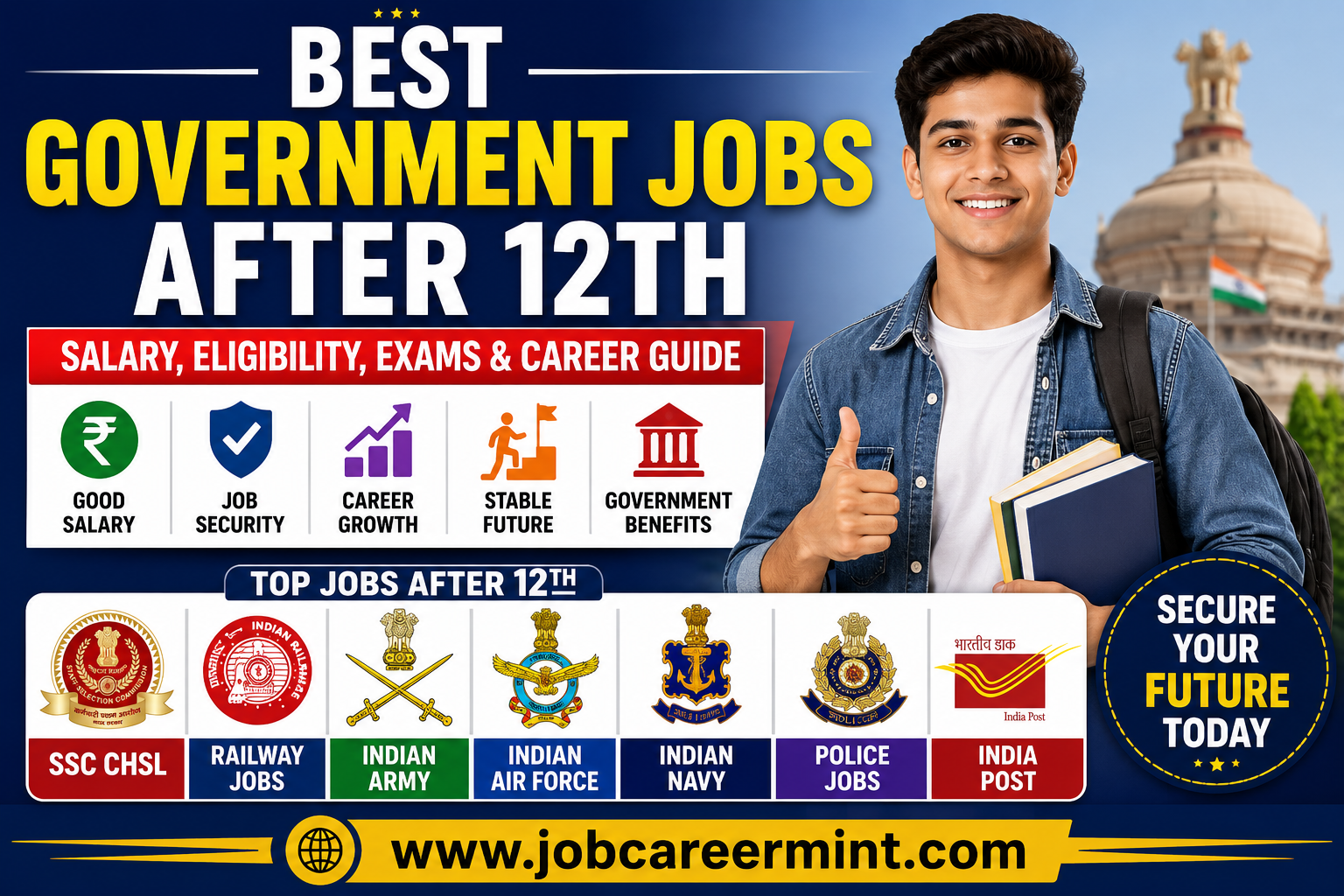 Best Government Jobs After 12th in India 2026 Salary Eligibility SSC CHSL Railway Defence Police Jobs